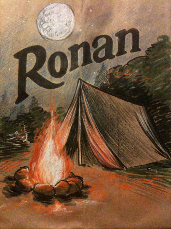 Camping illustration on a lunchbag